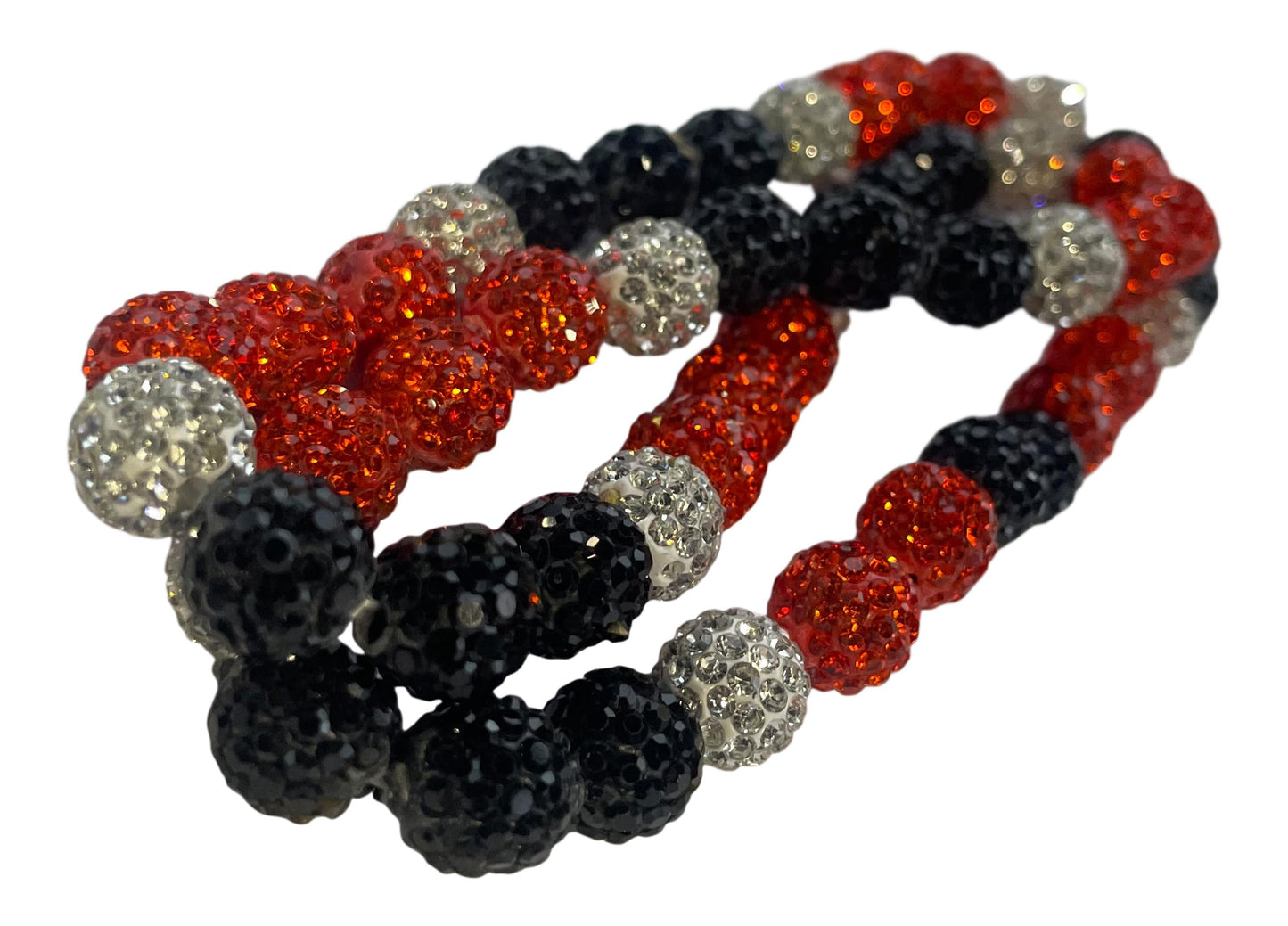 Disco Ball Rhinestone Bead Baseball Softball Necklace - 25 Color Combinations - One Size Fits Most (Black Orange Silver)