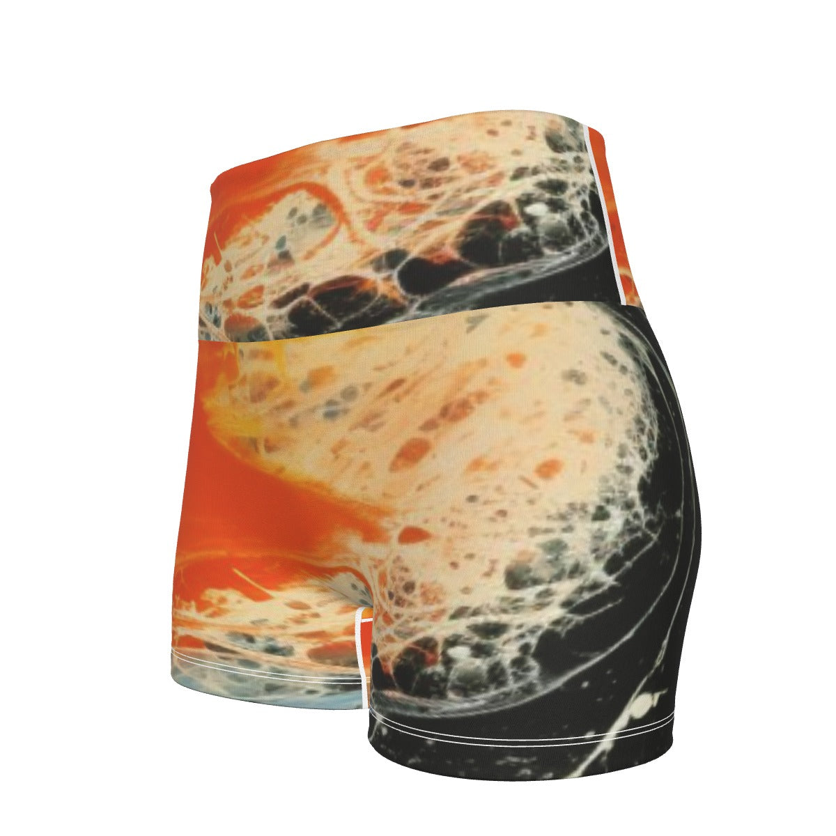 All-Over Print Women's Ultra-Short Yoga Shorts- Orange/Black