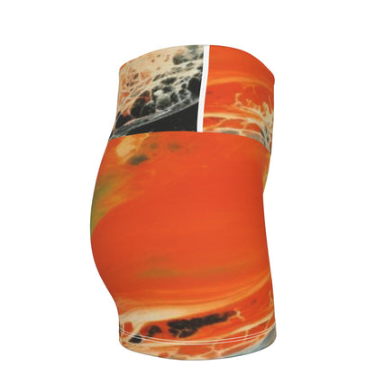 All-Over Print Women's Ultra-Short Yoga Shorts- Orange/Black