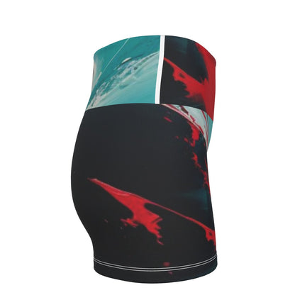 All-Over Print Women's Ultra-Short Yoga Shorts-Red/Aqua