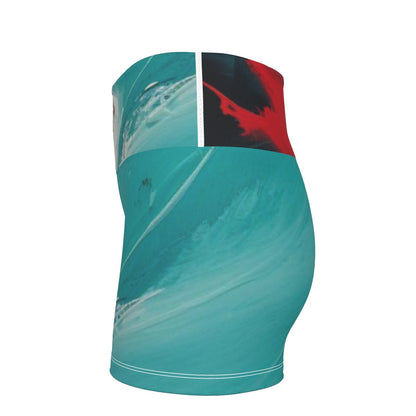 All-Over Print Women's Ultra-Short Yoga Shorts-Red/Aqua