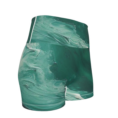 All-Over Print Women's Ultra-Short Yoga Shorts- Green/Black