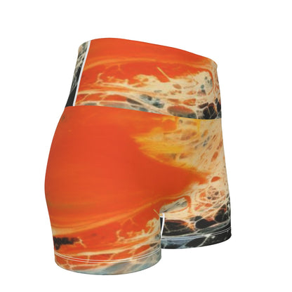 All-Over Print Women's Ultra-Short Yoga Shorts- Orange/Black