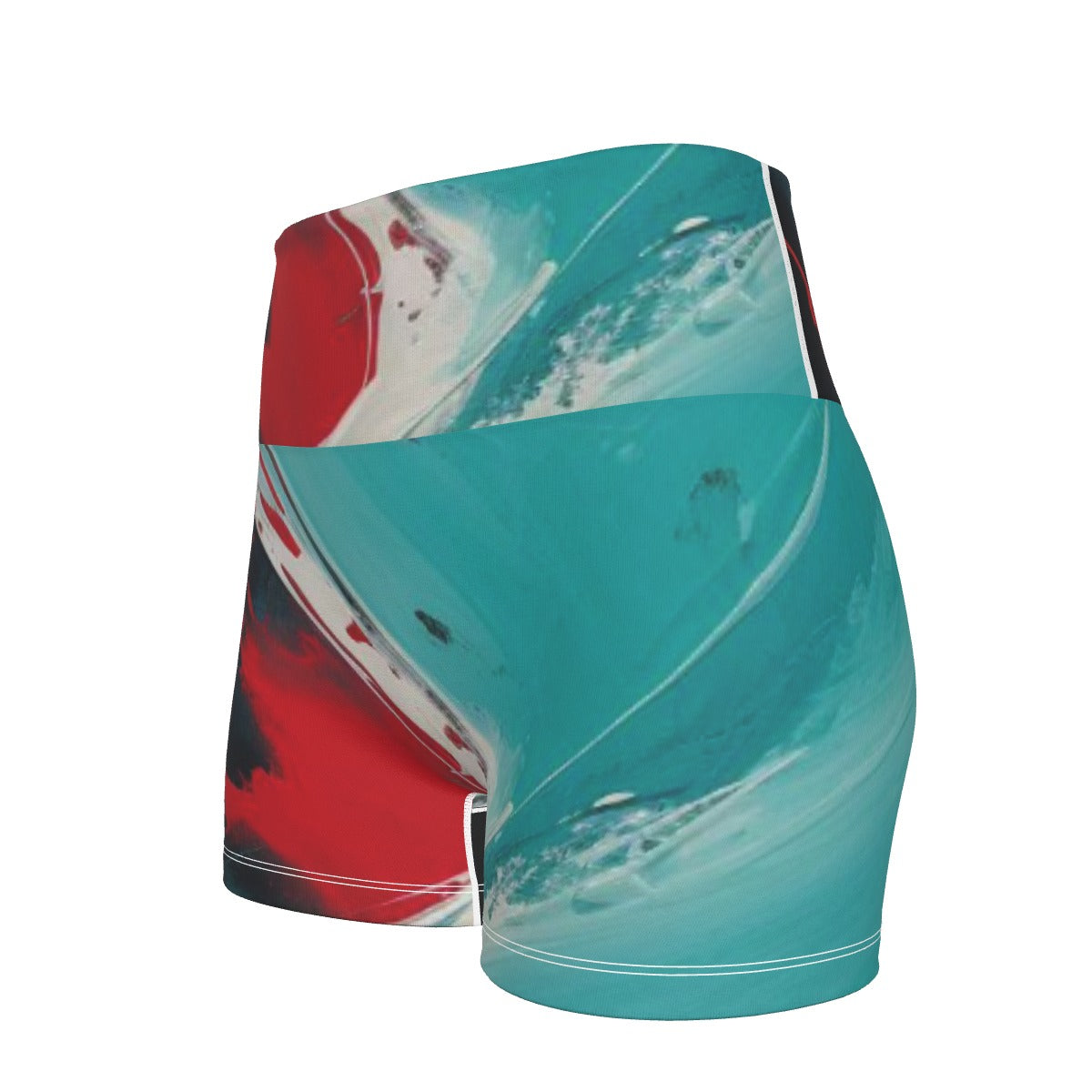 All-Over Print Women's Ultra-Short Yoga Shorts-Red/Aqua