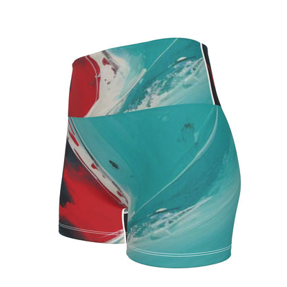 All-Over Print Women's Ultra-Short Yoga Shorts-Red/Aqua