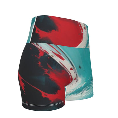 All-Over Print Women's Ultra-Short Yoga Shorts-Red/Aqua