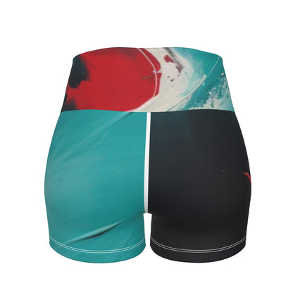All-Over Print Women's Ultra-Short Yoga Shorts-Red/Aqua