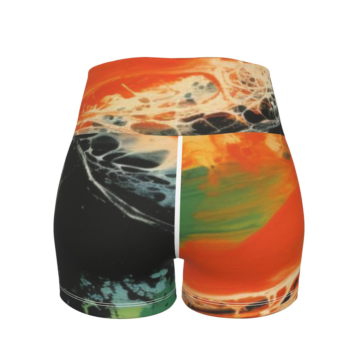 All-Over Print Women's Ultra-Short Yoga Shorts- Orange/Black