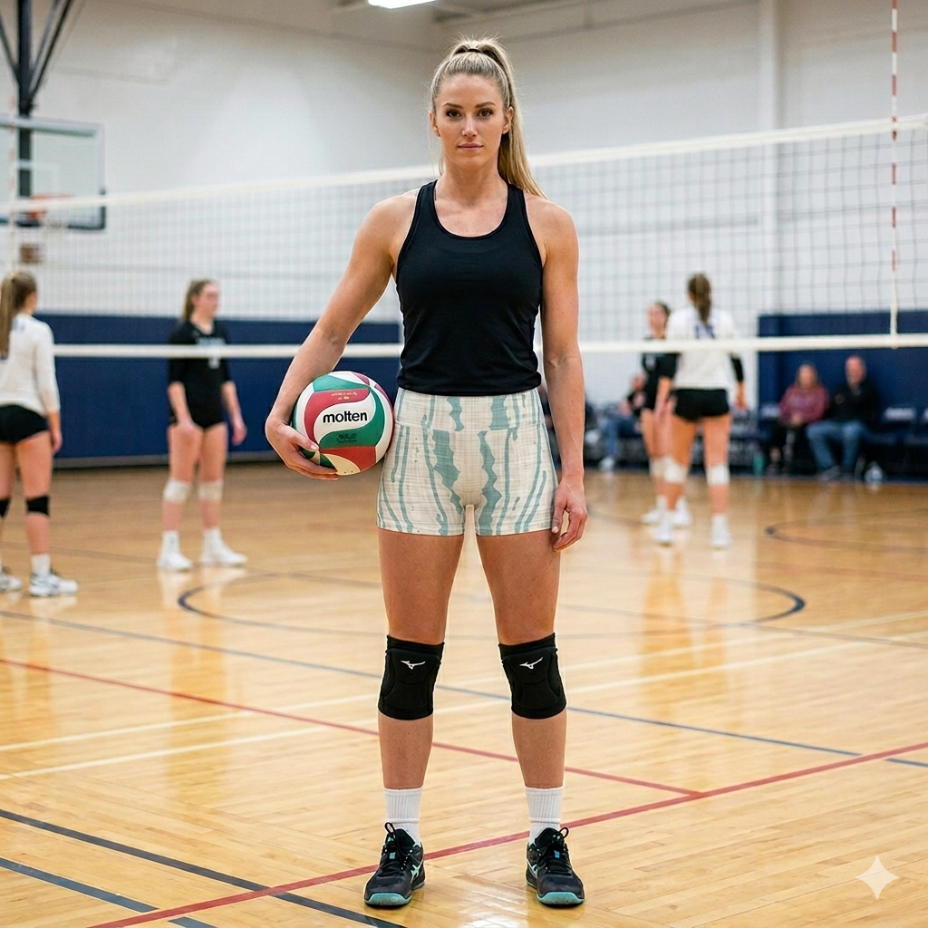 All-Over Print Women's Volleyball Shorts-Blue/White lined